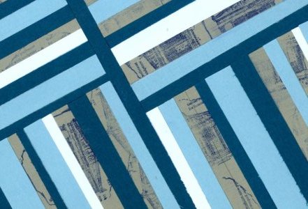 Bargello Scrapbook Embellishments - using blue, white & grey strips of paper
