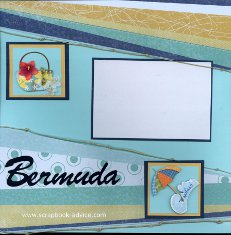 Bermuda Scrapbook Layout using knotted rope, title cut, and stacked embellishments
