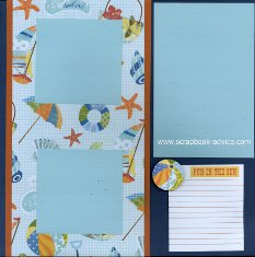 Bermuda Scrapbook Layout using color blocking with printed paper, journaling box and stacked embellishments