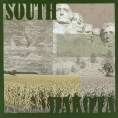 Die Cut Page Kit with South Dakota in dark green over a collage of South Dakota images