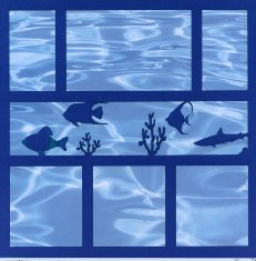 Full Page Die Cut of Aquarium Fish & Seahorse from Dillons Lazer Designs with blue water background