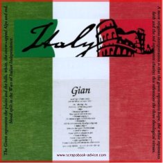 Scrapbook cover page for Italian Scrapbook with Italian Flag, Italy Die Cut and Explanation or flag design