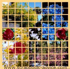 Mosaic Moments Floral Scrapbook Layout with photos cut into 1 inch squares