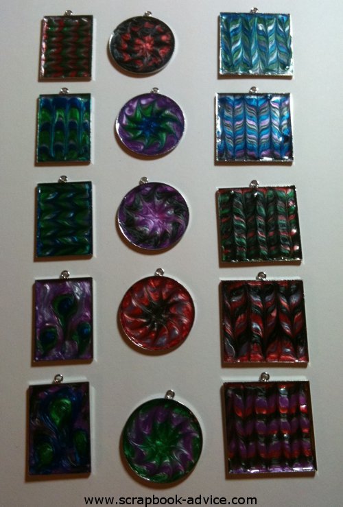 Completed Jewelry Pendants from Jewelry Kit using Pearl Lacquer Paints