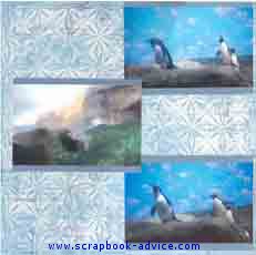 Aquarium Scrapbook Layout showing Penguines in Winter Environment