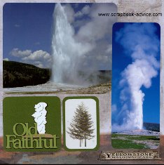Scrapbook Layout of Old Faithful using post cards and personal photographs