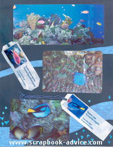 Aquarium Scrapbook Layout using wavy cut background papers