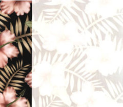 Scrapbook Paper Hawaiian Flowers black border on left with watermark flowers on right