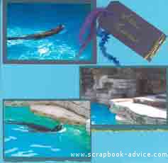 Aquarium Scrapbook Layout using layered torn photo mattes and tags