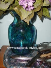 Clear Glass Vase decorated or colored with Blue and Green Alcohol Inks
