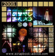 Mosaic Scrapbook Layout using fireworks photos from New Years Eve