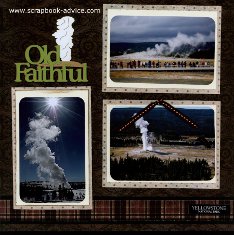 Scrapbook Layout of Old Faithful using post cards and personal photographs