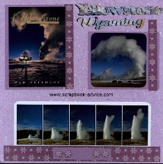 Scrapbook Layout of Old Faithful using post cards and personal photographs