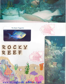 Aquarium Scrapbook Layout using embossed rubber stamp images