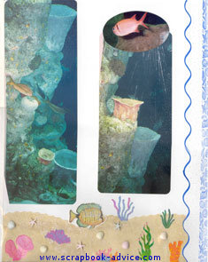 Aquarium Scrapbook using embossed rubber stamp images