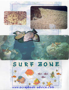 Aquarium Scrapbook Layout showing sand and coral