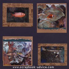 Aquarium Scrapbook Layoutn metallic copper paper and fibers