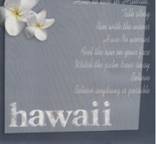 Scrapbook Paper with Hawaii and white hibiscus and text