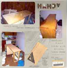 Embellishment Layout using pieces of sandpaper and veneer as scrapbook emebllishments