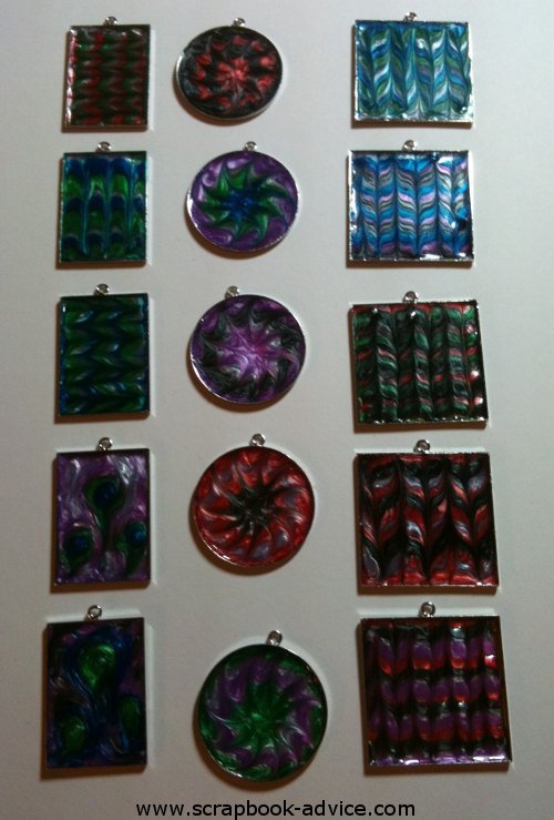 Completed Jewelry Pendants from Jewelry Kit using Pearl Lacquer Paints Completed Jewelry Pendants from Jewelry Kit using Pearl Lacquer Paints