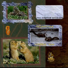 Yellowstone Park Scrapbook Layout showing small mammals such as squirrels & chipmonks